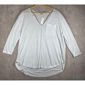 NWT Anthropologie Bordeaux Women White Linen Blend V-Neck 3/4 Sleeve Top Large